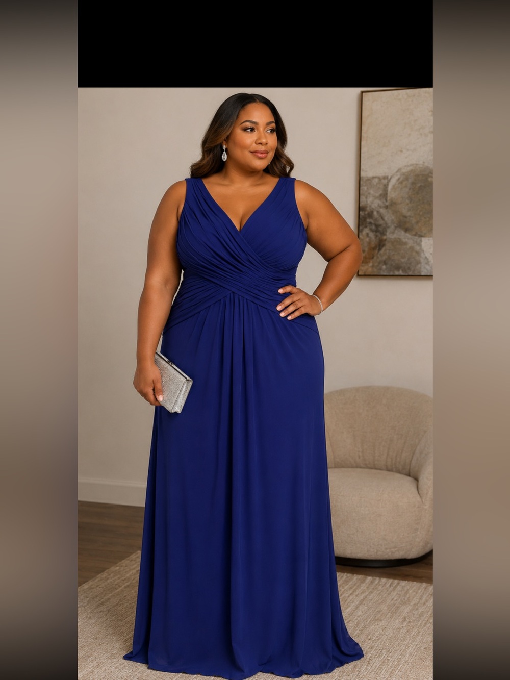 Elegant Plus-Size V-Neck Maxi Dress in Royal Blue